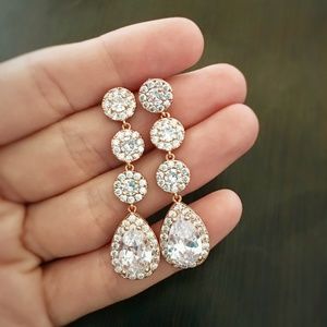 NWT Rose Gold Bridal Earrings Crystal Teardrop Prom Earrings